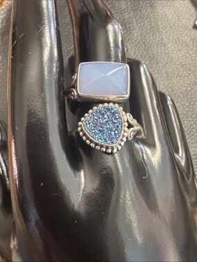 Sajen Sterling Silver Ring w Blue Chalcedony & Drusy Stone
